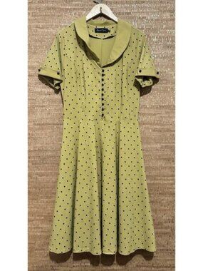 Gown Town Yellow Mustard Black Polka Dot A-Line Dress Women's 2XL